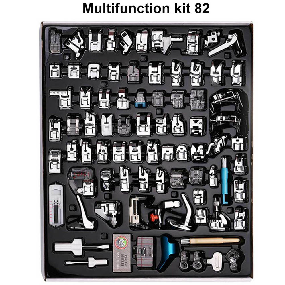 INNE 11-82pcs/Set Sewing Machine Presser Foot Press For Brother Singer Kit Braiding Blind Stitch OverLock Zipper Ruler Parts
