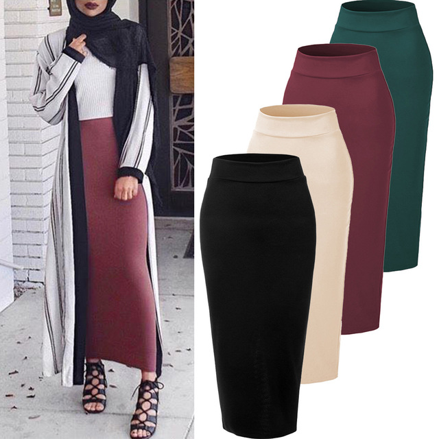 Great  basic base pleated muslim skirt female vintage stretch knit pleated skirt full length muslim skirt F1733