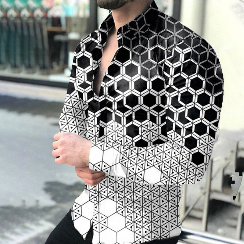  Summer Men's Shirts Long Sleeve 3D Printed Multicolor Dot Single Breasted Autumn Men's Yacht High Street Camisas De Hombre
