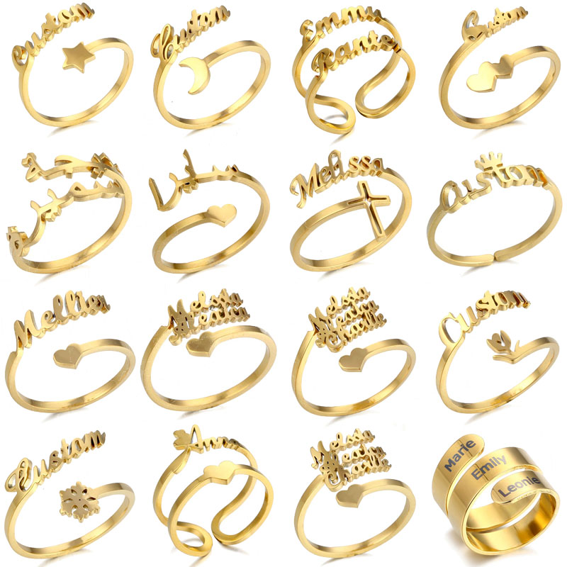 Family Ring for Men Women Custom Double Name Ring Personalized Jewelry Stainless Steel Adjustable Couple Gift