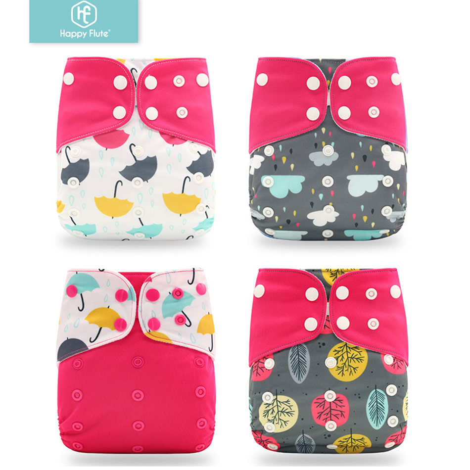Happyflute  4pcs/set Washable Eco-friendly Baby Cloth Diaper Ecological Adjustable Nappy Reusable Diaper Fit 0-2year 3-15kg