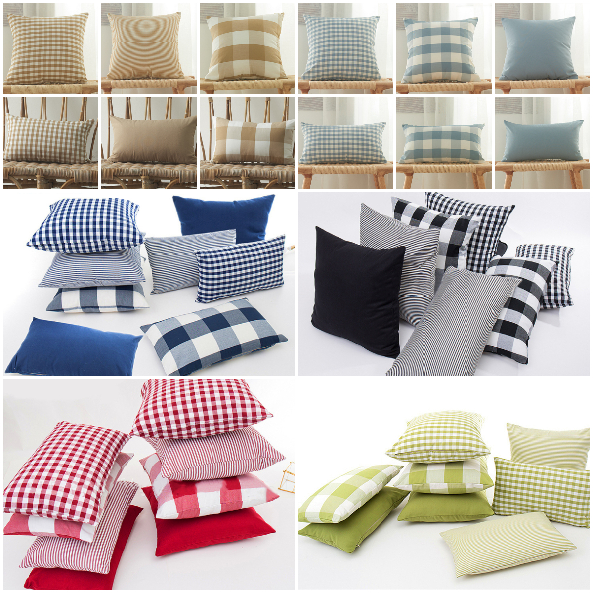 Farmhouse Buffalo Plaid Striped Throw Pillow Covers Sofa Chair Decorative Cotton Cushions Cover Red Coffee Green Blue Pillowcase