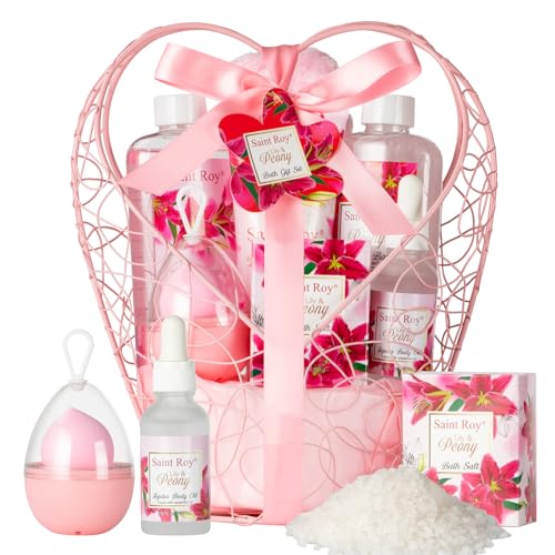 Gift Basket For Women, 8pcs Spa Set of Lily & Peony Home Spa Set, Beauty Personal Care Set Includes Jojoba Essential Oil, Spa Self Care Kit - Bath Body For Thank You, Birthday, Mom, Anniversary Gift