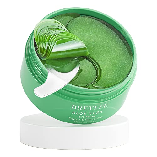 BREYLEE Aloe Vera Eye Masks– 60 Pcs - Puffy Eyes and Dark Circles Treatments – Look Younger and Reduce Wrinkles and Fine Lines Undereye, Improve and Firm eye Skin - Pure Natural Material Extraction