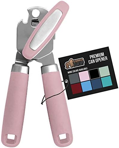 The Original Gorilla Grip Heavy Duty Stainless Steel Smooth Edge Manual Can Opener and Bottle Openers, Soft Handle, Rust Proof Oversized Handheld Easy Turn Knob, Multifunctional Kitchen Tool, Pink