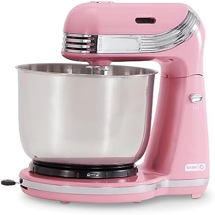 Dash Stand Mixer (Electric Mixer for Everyday Use): 6 Speed Stand Mixer with 3 Quart Stainless Steel Mixing Bowl, Dough Hooks & Mixer Beaters for Dressings, Frosting, Meringues & More - Pink
