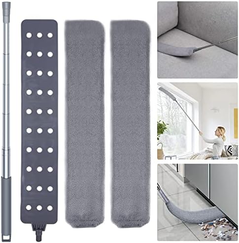 Retractable Gap Dust Cleaner Cleaning Tools with 2 Microfiber Dusting Cloths Long Handle 60inches Washable and Retractable Duster Brush for Cleaning Under Appliances Furniture Couch Fridge