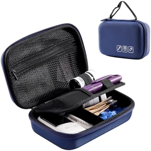 ProCase Diabetic Supplies Hard Travel Case, Diabetes Storage Bag for Glucose Meter, Insulin Pen, Blood Sugar Test Strips, Syringe, Needles and More Kits, Diabetic Care Kits Organizer Holder -Navy