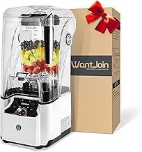 WantJoin Commercial Professional Blender With Shield Quiet Sound Enclosure 2200W Industries Strong and Quiet Professional Blender (White)