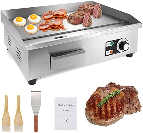 IRONWALLS Commercial Electric Griddle 22”, 3000W Electric Flat Top Griddle Grill Indoor with 122~572℉ Adjustable Temperature Control, Non-stick Stainless Steel Teppanyaki Grill for Restaurant, Hotel