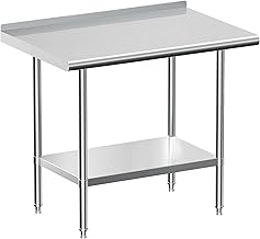 Stainless Steel Work Table with Backsplash, Commercial Table for Prep & Work Table for Restaurant and Home - 24" D x 30" W x 34" H Inches