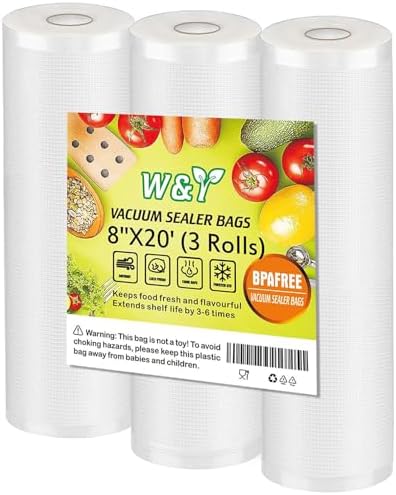 Vacuum Sealer Bags - 8" x 20' (3 Rolls) - Commercial Grade Sous Vide & Food Saver Rolls, Reusable & Resizable, Puncture Protected, Ideal for Cooking & Freezer Storage