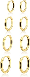 Small Gold Huggie Hoop Earrings Set for Women 14K Real Gold Plated Hypoallergenic Lightweight Earrings for Sensitive Ears Everyday Earrings Sets for Multiple Piercing Cartilage Hoop Earrings Stack Jew