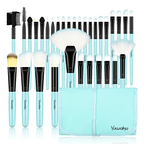 Professional Set of 32 Makeup Brushes;from an Array of Eyeshadow Foundation Brushes to a Concealer Brush to Eyelash and Blusher Brushes-the Makeup World is Truly Your Oyster. (Blue)