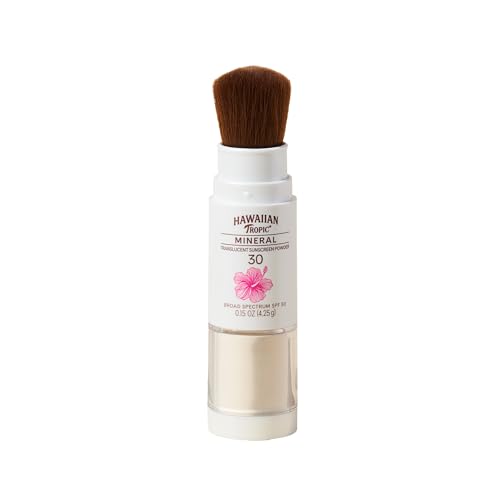 Hawaiian Tropic Mineral Powder Sunscreen Brush SPF 30 | SPF Powder Sunscreen for Face, Brush On Sunscreen Powder for Face, Translucent Powder SPF 30, Hawaiian Tropic Sunscreen Powder, 0.15oz