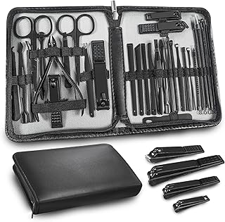 Manicure Set Personal Care Mens Grooming Kit, 30 In 1 Professional Manicure Kit Pedicure Kit, Nail Clippers for Men and Beauty Tool Portable Set, with Luxurious Travel Case (Black)