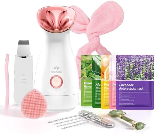 Facial Steamer Self-Care Gift Kit: Nano Ionic Face Steamer Deep Cleaning Unclogs Pores - Home Sauna Spa Humidifier Hot Mist for Women Men Sinus Moisturizing (Rose Gold)