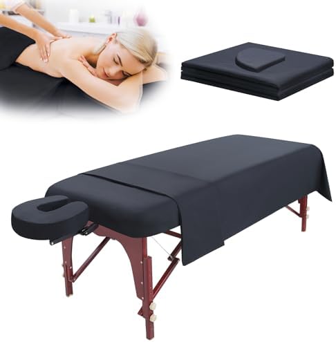 6 Pieces of 2 Sets Black Soft Microfiber Fabric SPA Table Sheet Waterproof Bed Cover for Massage Beauty Tattoos,Premium Facial Bed Cover,Flat and Fitted Sheets with Face Cradle Cover