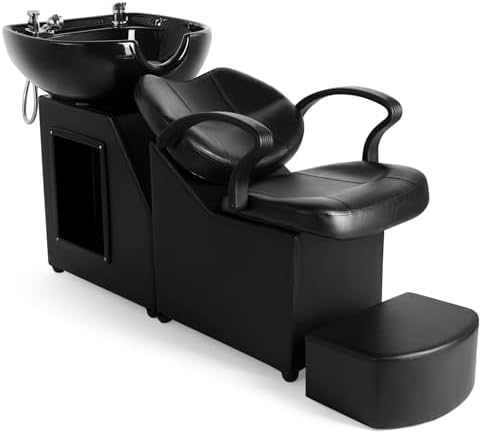 Artist hand Shampoo Bowls for Salons with Chair, Shampoo Barber Backwash Chair Ceramic Shampoo Bowl Sink Chair, with Foot Pedal for Spa Beauty Salon Equipment