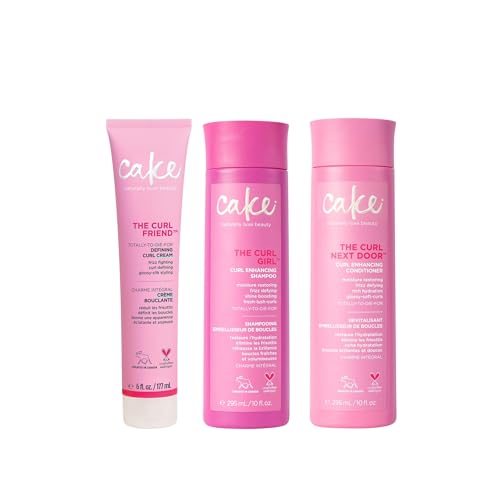 Cake Beauty Curl Friend Curl Defining Shampoo, Conditioner & Cream Set - Avocado & Argan Oil Curly Hair Products - Anti-Frizz, Cruelty Free & Vegan Gift Set