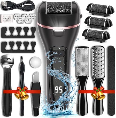 Electric Callus Remover for Feet with 3 Roller Heads 2 Speed Rechargeable Waterproof Professional Pedicure Kit 17 in 1 Foot File Tools Perfect for Dead Hard Cracked Dry Skin
