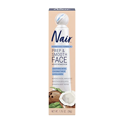 NAIR Exfoliating Facial Hair Removal Cream for Women - Smooth Skin Solution with Collagen for Sensitive Skincare