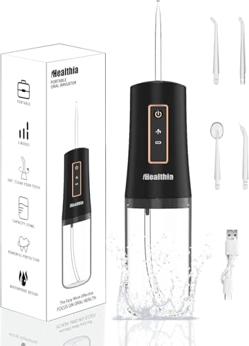 Water Dental Flosser Cordless, KUSKER Portable Oral Irrigator for Teeth, 3 Modes and 4 Jet Tips, IPX7 Waterproof, Rechargeable for 30-Days Use, Home, Travel, Braces, Bridges Care(Elegant Black)