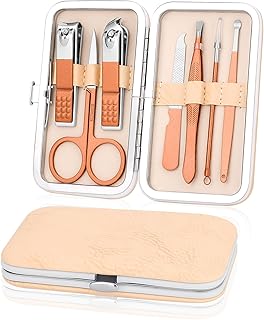 Manicure Set-Stainless Steel Nail Care Set-Professional 7 in 1 Ingrown Toenail Clipper Grooming Tool-Pedicure Kit & Toe Nail Cutter-Thick Nail Scissors Toiletries with Cuticle Trimmer (Rose Gold)