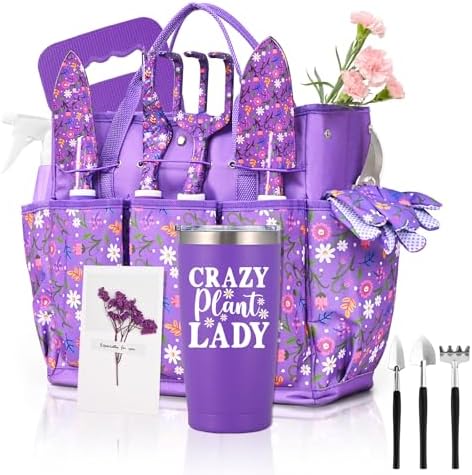 Gardening Gifts for Women, Gardening Tools for Women, 14 PCS Garden Tools Set Kit with Garden Tool Bag, Plant Lover Gifts Birthday Gifts for Mom Grandma Aunt (Purple)