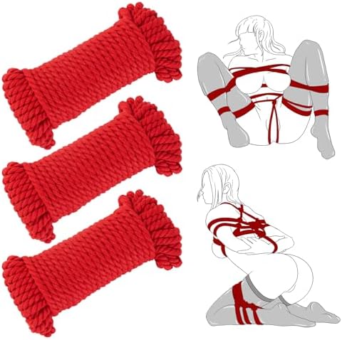 Sex Restraints Shibari Bondage Set - UTIMI BDSM Restraint Set for Sex Toys for Couple Women Bondaged Kit Adult Toy Shibari Rope Kit Soft Cotton Ropes 32 Feet/10m, 3 Pack (Red)
