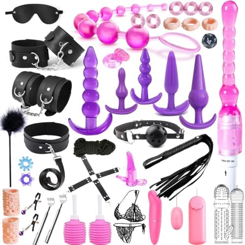 41Pcs SM Bondage Restraint Vibrator Silicone Anal Plug Sex Toys for Butt plug, Adult Sex Toys Bondage Gear & Accessories for Couples Game, SM Crops Sex Bondage BDSM Restraints Kits