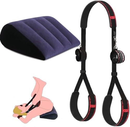 Sex Toy Pillow Cushion with Sex Strap, Inflatable Sex Ramp Furniture for Couple Deep Position Support, Sex Wedge Velvet Pillow for Bedroom, Adjustable Thigh Restraint Sling for Women Men and Couples