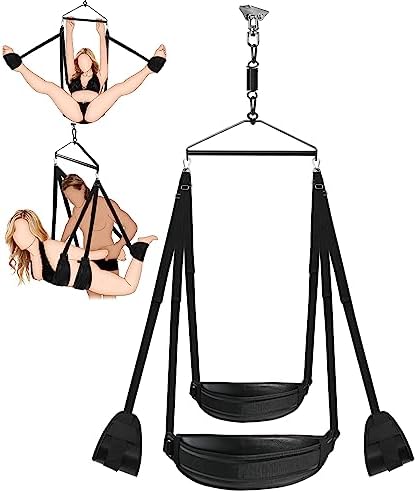 BDSM Sex Swing for Couple, Heavy Duty 360 Degree Spinning Indoor Ceiling Swing with Triangle Hanging Apparatus and Adjustable Slings Soft Pads, Adult Sex Toys Sex Furniture, Holds Up to 800 lbs