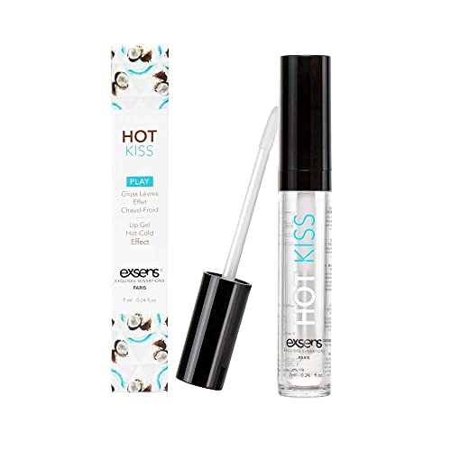 EXSENS Coconut Hot Kiss Lip Gloss, Use for a Warm Buzzing and Cool Tingling Sensation, Coconut Flavored, for Women, Men and Couples, 7 ml (0.24 fl. oz), 1 count