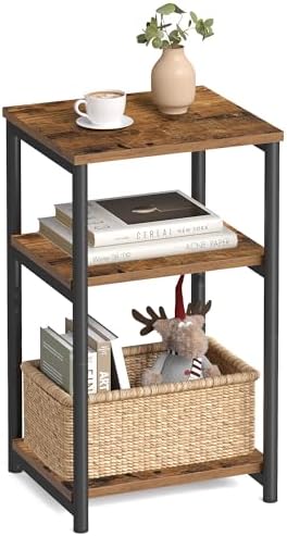 VASAGLE Side Table, Small End Table, Tall Nightstand for Living Room, Bedroom, Office, Bathroom, Rustic Brown and Classic Black ULET273B01