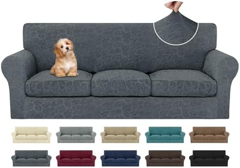 MAXIJIN 4 Pieces Stretch Couch Covers for 3 Cushion Couch Sofa Slipcovers, Latest Leaf Pattern Sofa Cover Wahable Soft Dogs Cats Pet Friendly Furniture Protector (Sofa, Dark Gray)