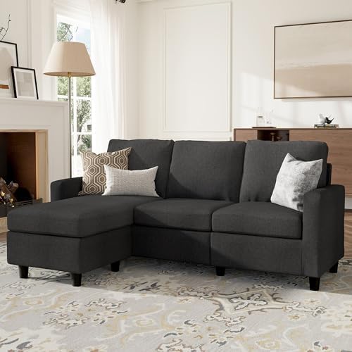 HONBAY Convertible Sectional Sofa, L Shaped Couch with Reversible Chaise for Small Space, Black