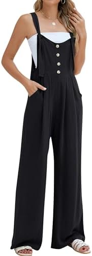 Blooming Jelly Womens Wide Leg Casual Jumpsuits Linen Loose Fit Overalls Flowy Sleeveless Bib Outfits