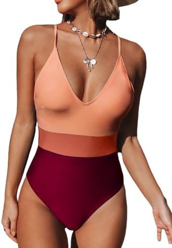 CUPSHE One Piece Swimsuit for Women Bathing Suits Deep V Neck Crisscross Back Color Block