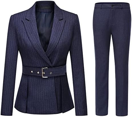 YUNCLOS Women's 2 Piece Office Lady Stripes Business Suit Set Slim Fit Blazer Jacket Pant