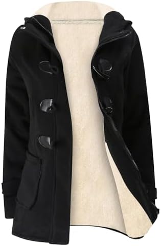 Gihuo Winter Jackets for Women Sherpa Lined Jacket Women Duffle Toggle Coat Hooded Fleece Jacket