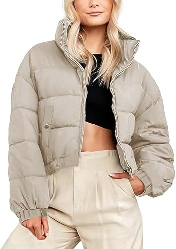 Athlisan Womens Cropped Puffer Jacket Quilted Zip UP Puffy Bubble Outerwear Coat