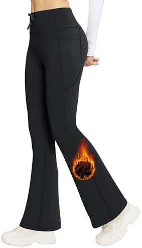 BALEAF Women's Fleece Lined Pants Winter Thermal Warm Bootcut Flare Leggings Hiking Yoga Pants with Zip Pockets Cold Weather