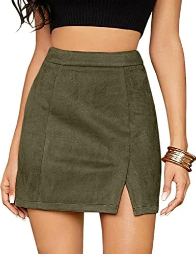 Mulisky Skirts for Women, Faux Suede High Waist Side Split Zipper Mini Skirts