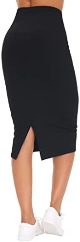 THE GYM PEOPLE Women's High Waist Tummy Control Pencil Skirts Stretchy Bodycon Midi Skirt Below Knee with Back Slit