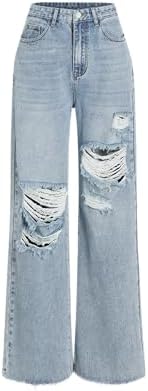 CIDER Women’s Ripped Jeans High Waisted Distressed Baggy Straight Wide Leg Pants