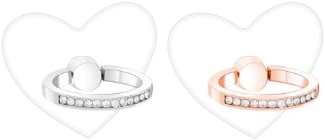 2 PCS Transparent Phone Finger Holder Heart Diamond Decorated Ring Holder Grip, 360° Rotation Finger Grip Stand Iring for Universal Mobile Phones and Tablets, Compatible with Cases(Rose Gold & Sliver)