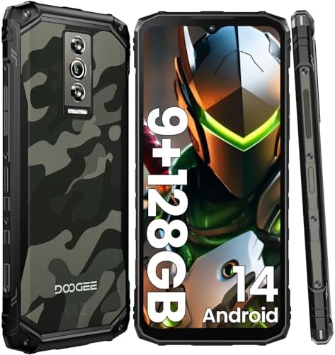 DOOGEE Blade 10 Rugged Phone Unlocked, 6.56'' 90Hz Display Android 14 Cell Phone, 128GB ROM/TF 1TB, 5150mAh Phones, 16MP Camera, 4G Dual SIM Smartphone, IP68/IP69K Waterproof Phone, Face ID/GPS/OTG