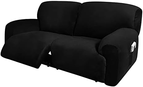 ULTICOR Extra Wide 75" - 100", Reclining 2 Seater Sofa, Extra Wide Reclining Love Seat Slipcover, 6-Piece Velvet Stretch, Reclining Sofa Covers, Thick, Soft, Washable (Black)