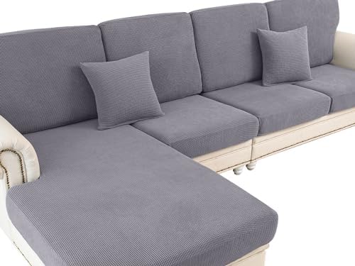 Couch Cushion Covers for Sectional Sofa L Shape Washable Separate Seat Chaise Couch Cover Stretch Sofa Slipcovers with 2 Pcs Pillowcases(2 Seater + 1 Chaise, Light Grey)